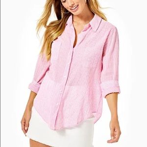 Lilly Pulitzer Sea View Button Down Top-Pink (M)